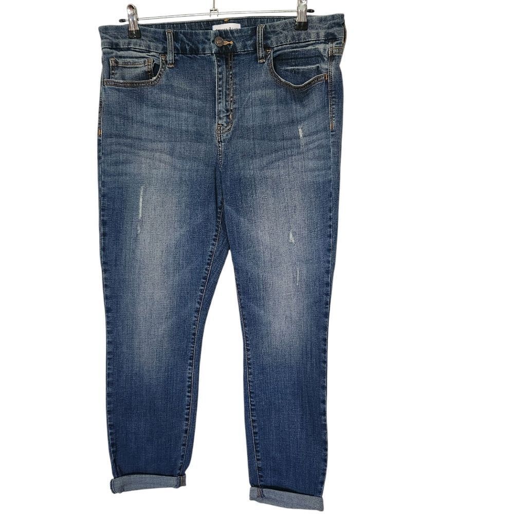 Studio Blue Womens Cuffed Ankle Lighlt Distressed Blue Jeans Stretch Size 32